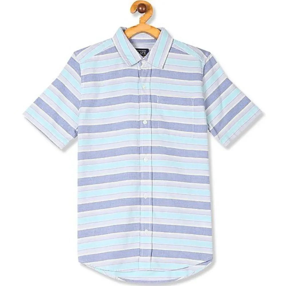 The Children's Place boy Short Sleeve Striped Chambray Button Down Shirt…